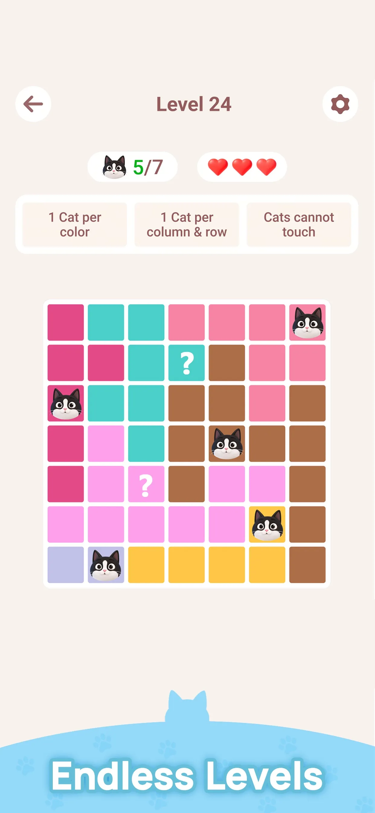 Official screenshot of a crowded Meowdoku board
